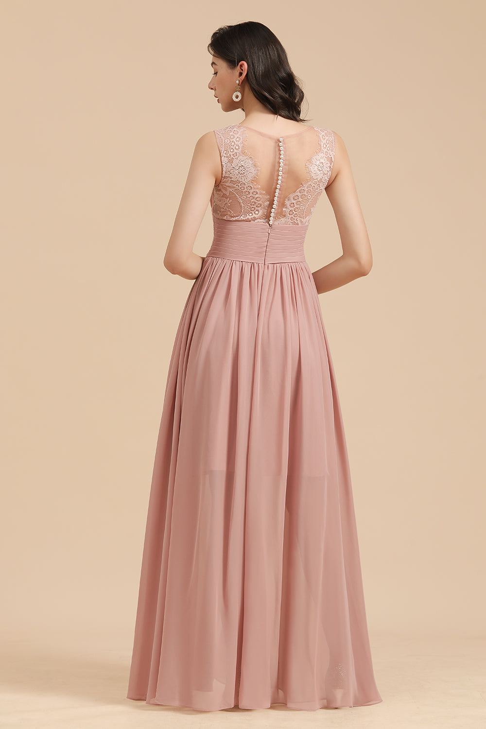 Dusty Rose Chiffon V-Neck Bridesmaid Dress Long-27dress