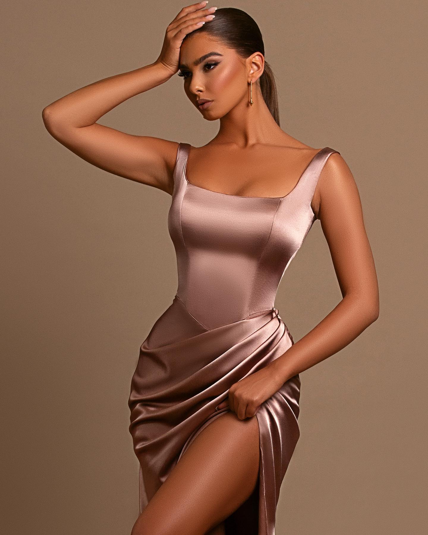 Dusty Rose Spaghetti Strap Square Neck Sleeveless Mermaid Prom Dress With Split