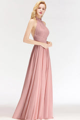 Dusty Rose Halter Chiffon A-Line Bridesmaid Dress