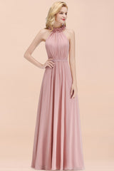 Dusty Rose Halter Chiffon A-Line Bridesmaid Dress