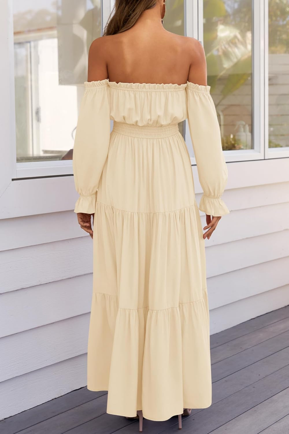 Boho Off-the-Shoulder Long Sleeves High Waist Formal Dress