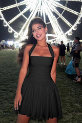 Sexy Black Sleeveless Halter Corset Mini Homecoming Dress