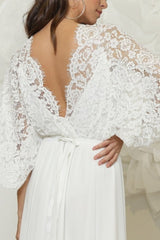Effortlessly Long Lace Wedding Dress with Butterfly Sleeves From 27dress