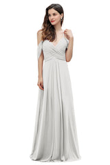 Elegant A-line Off-the-Shoulder V-neck Ruched Long Bridesmaid Dress-27dress