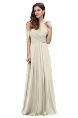 Elegant A-line Off-the-Shoulder V-neck Ruched Long Bridesmaid Dress-27dress