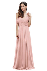 Elegant A-line Off-the-Shoulder V-neck Ruched Long Bridesmaid Dress-27dress