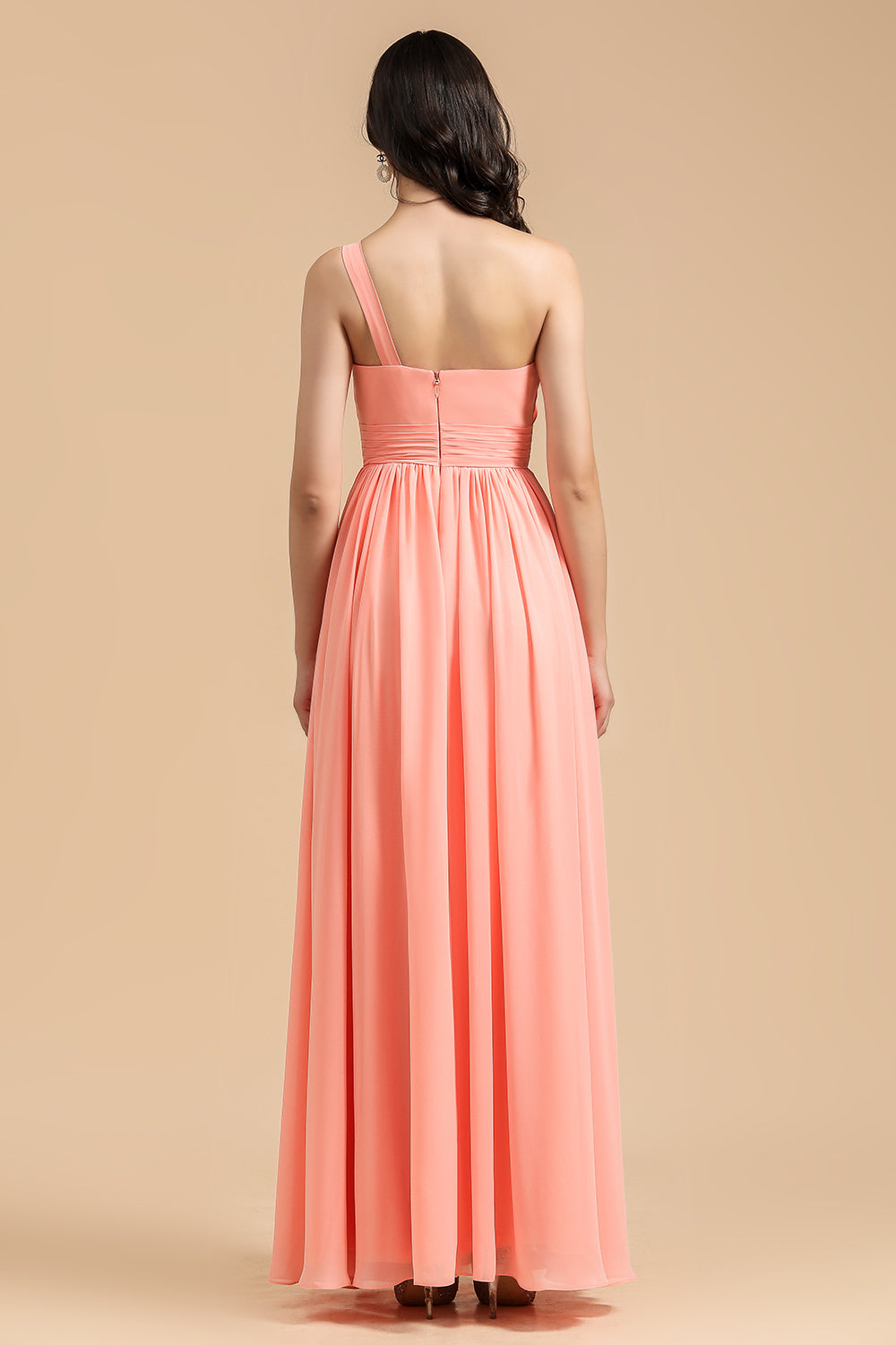 Load image into Gallery viewer, Elegant A-line One Shoulder Coral Chiffon Long Bridesmaid Dress-27dress
