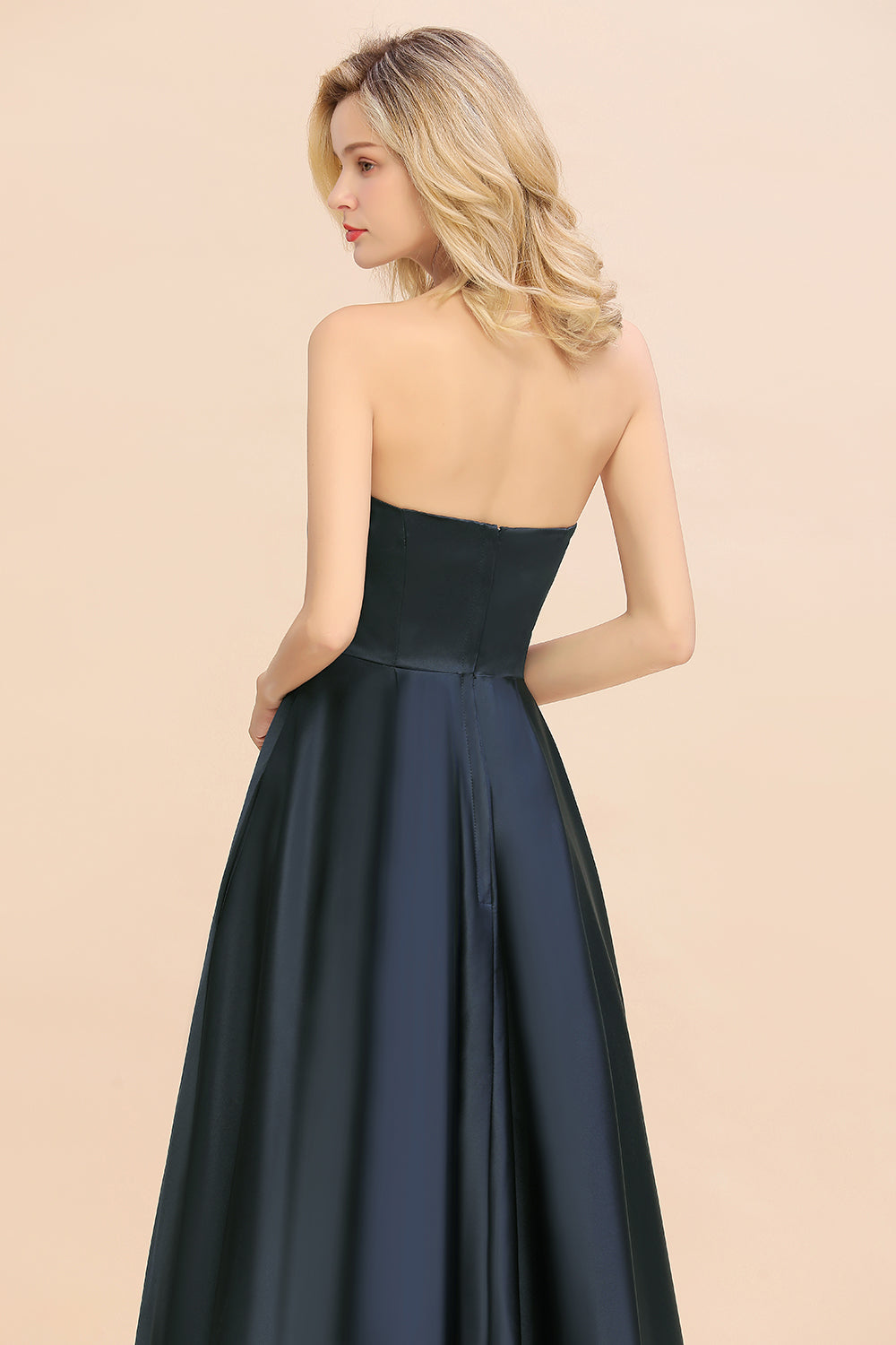 Elegant A-line Strapless Satin Open Back High Low Bridesmaid dresses From 27dress