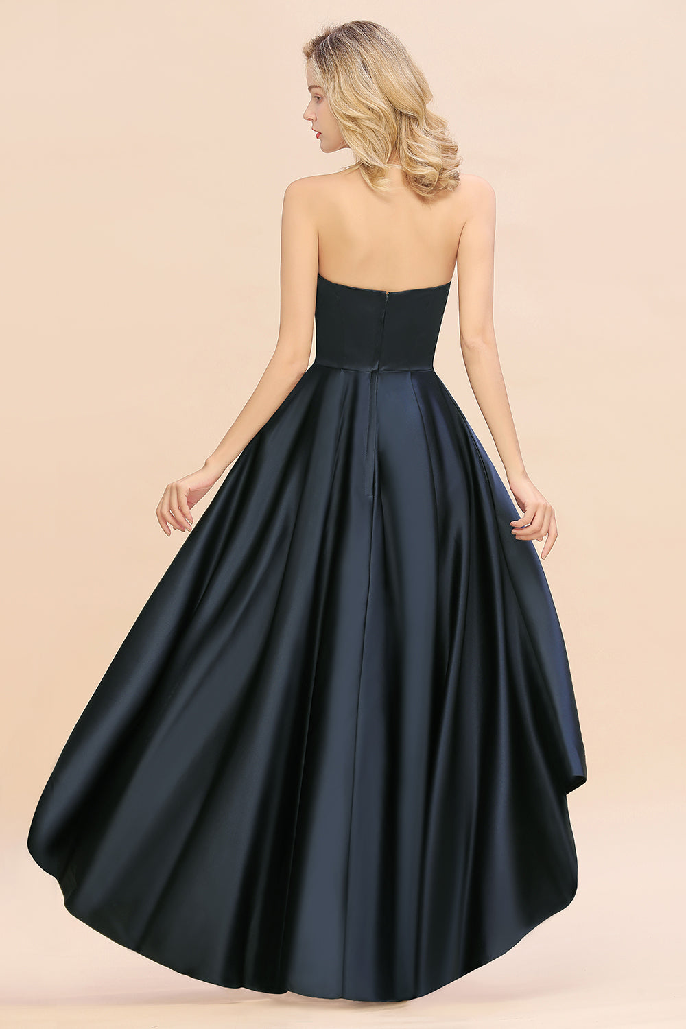 Elegant A-line Strapless Satin Open Back High Low Bridesmaid dresses From 27dress