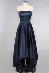 Elegant A-line Strapless Satin Open Back High Low Bridesmaid dresses From 27dress