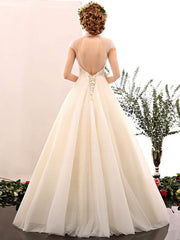 Elegant Beaded High Neck Ball Gown Wedding Dress