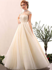 Elegant Beaded High Neck Ball Gown Wedding Dress