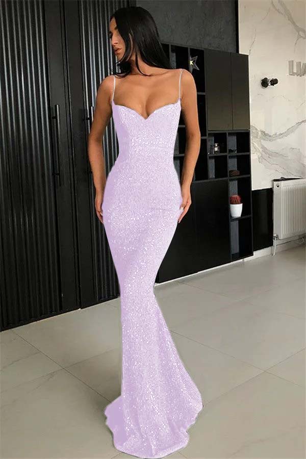 Elegant Black Spaghetti Strap Mermaid Prom Dress With Sequins