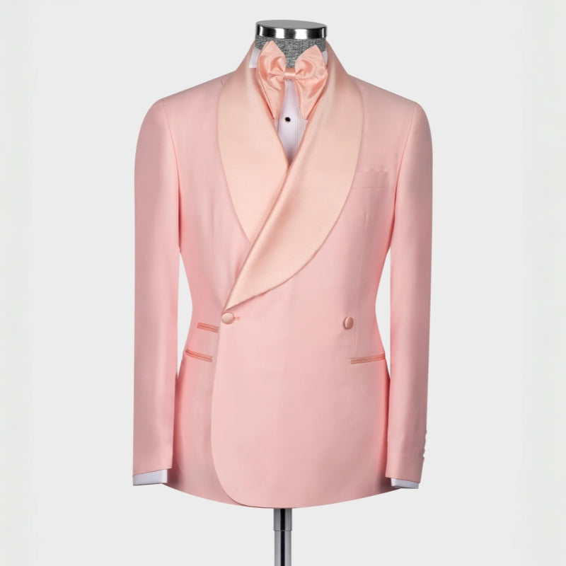 Elegant Candy Shawl Lapel Double Breasted Pink Wedding Suits