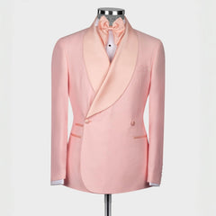 Elegant Candy Shawl Lapel Double Breasted Pink Wedding Suits