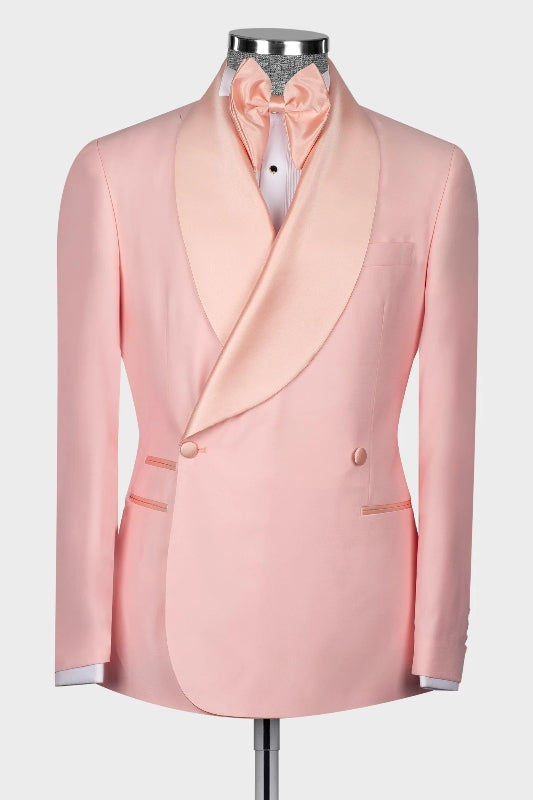 Elegant Candy Shawl Lapel Double Breasted Pink Wedding Suits