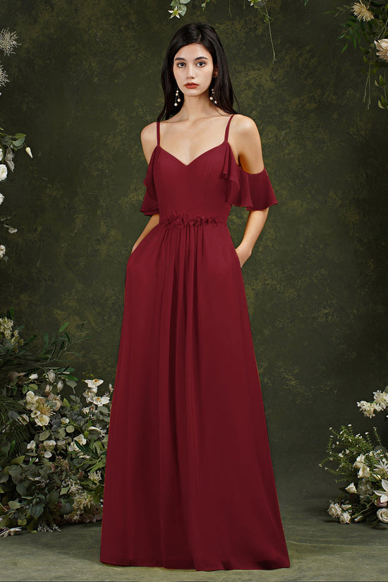 Load image into Gallery viewer, Elegant Chiffon Bridesmaid Dress Ruffles With Pockets-27dress
