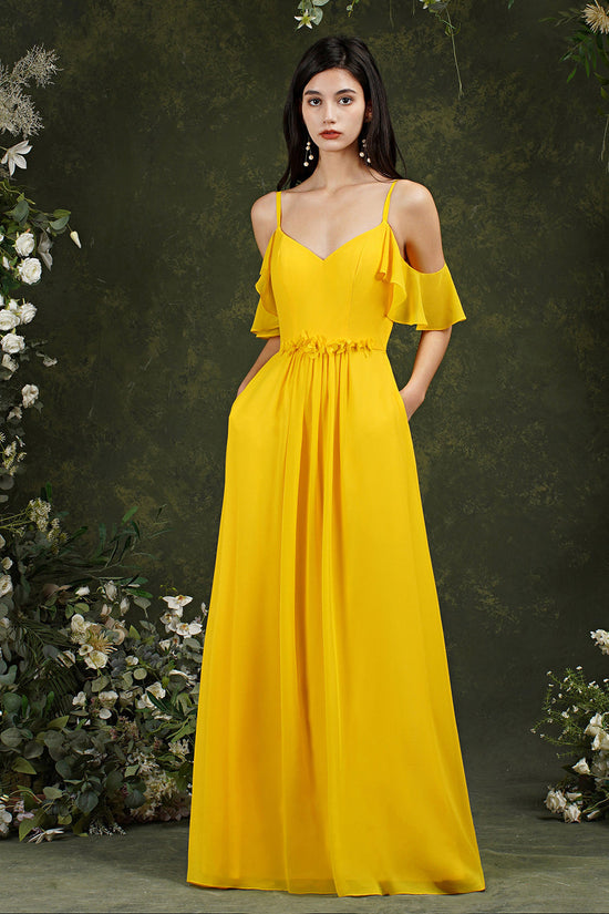 Load image into Gallery viewer, Elegant Chiffon Bridesmaid Dress Ruffles With Pockets-27dress
