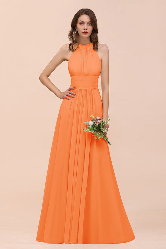 Load image into Gallery viewer, Elegant Chiffon Jewel Ruffle Champagne Affordable Bridesmaid Dress Online-27dress
