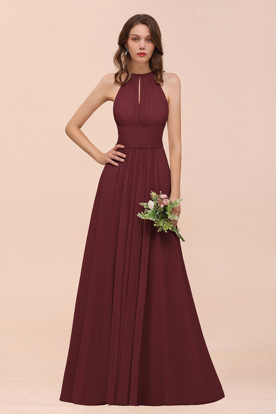 Load image into Gallery viewer, Elegant Chiffon Jewel Ruffle Champagne Affordable Bridesmaid Dress Online-27dress
