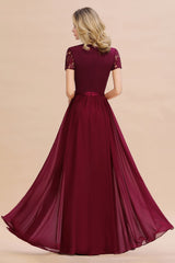 Elegant Chiffon Lace Jewel Short-Sleeves Affordable Bridesmaid Dress-27dress