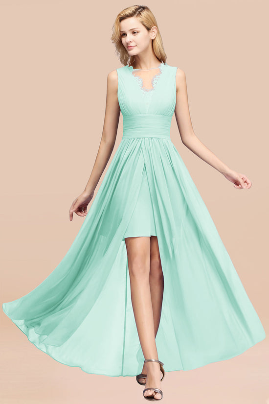 Load image into Gallery viewer, Elegant Chiffon Lace Jewel Sleeveless Bridesmaid Dress with Ruffle-27dress
