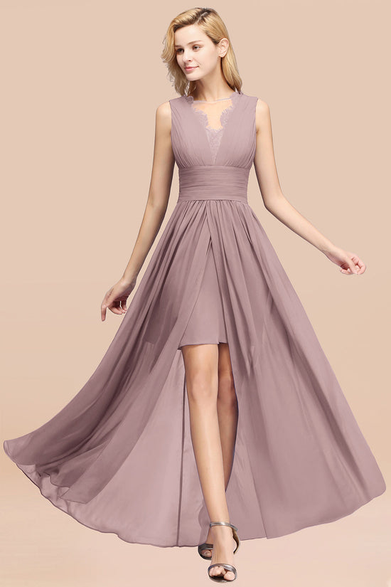 Load image into Gallery viewer, Elegant Chiffon Lace Jewel Sleeveless Bridesmaid Dress with Ruffle-27dress
