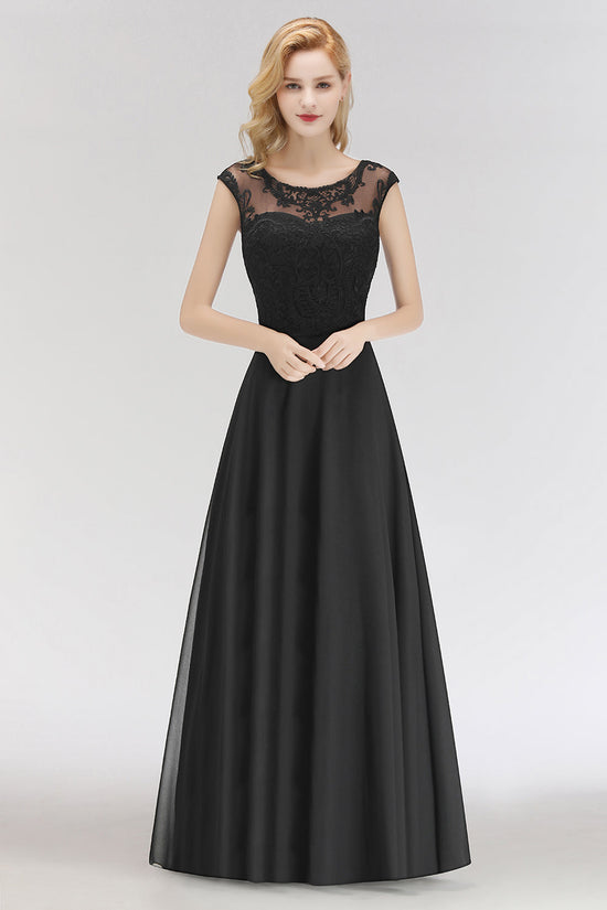 Load image into Gallery viewer, Elegant Chiffon Long Lace Black Bridesmaid Dresses Online-27dress
