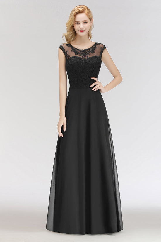 Load image into Gallery viewer, Elegant Chiffon Long Lace Black Bridesmaid Dresses Online-27dress
