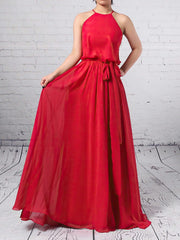 Elegant Chiffon Sashes/Ribbons Bridesmaid Dress with Scoop Neck and A-line Silhouette