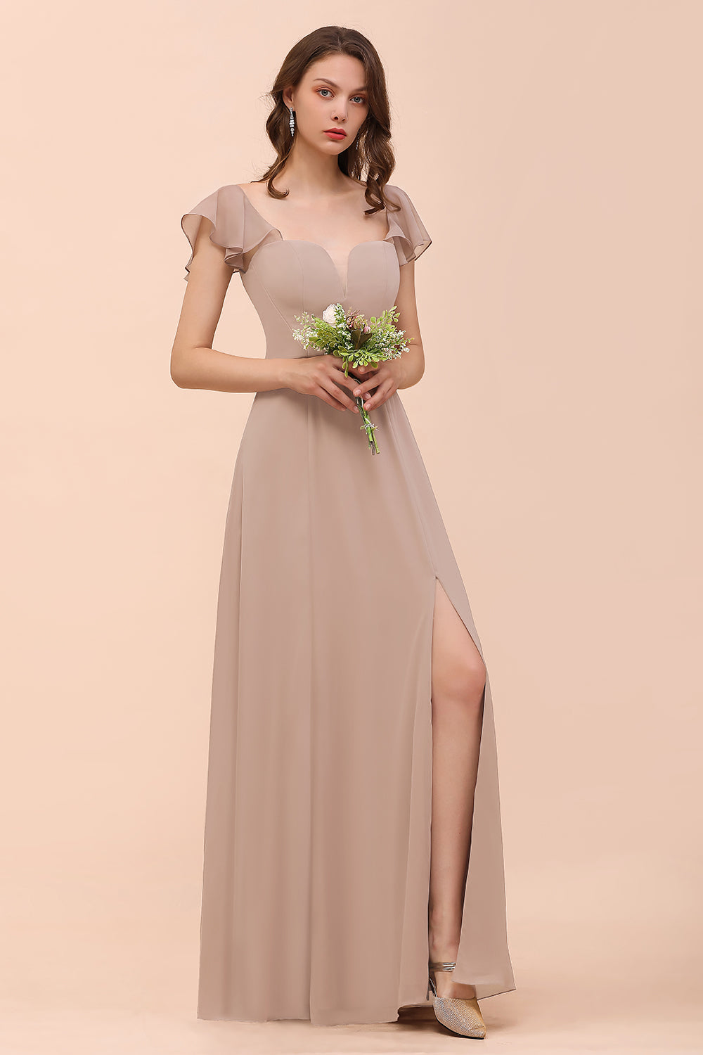 Elegant Chiffon Slit Affordable Bridesmaid Dresses with Short Sleeves 27dress Elegant Chiffon Slit Affordable Bridesmaid Dresses with Short Sleeves 27dress