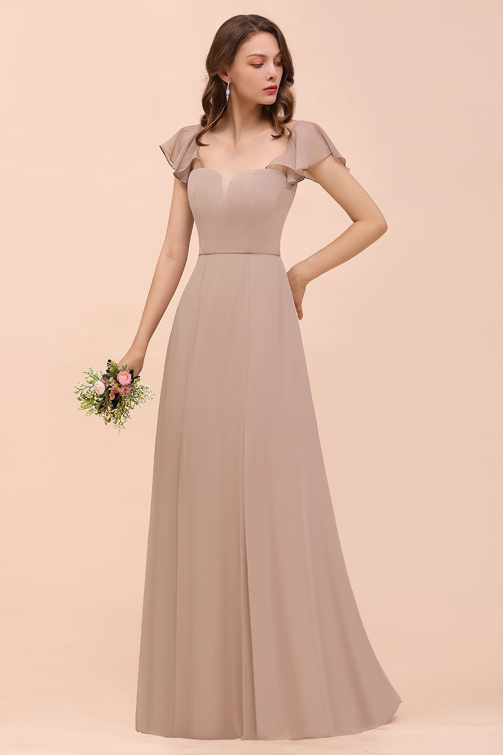 Elegant Chiffon Slit Affordable Bridesmaid Dresses with Short Sleeves-27dress