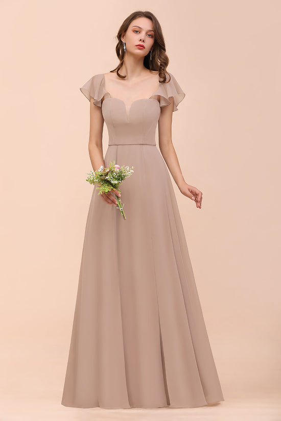 Elegant Chiffon Slit Affordable Bridesmaid Dresses with Short Sleeves-27dress