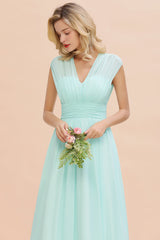 Elegant Chiffon V-Neck Ruffle Long Bridesmaid Dresses Affordable-27dress