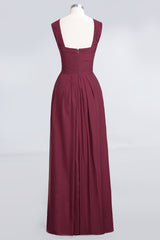 Elegant Chiffon V-Neck Straps Crisscross Burgundy Bridesmaid Dress with Ruffle-27dress