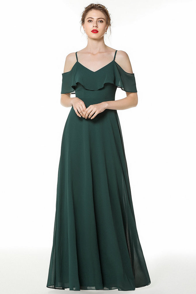 Elegant Cold-shoulder Flounced Crinkle Backless Bridesmaid Dresses – 27dress