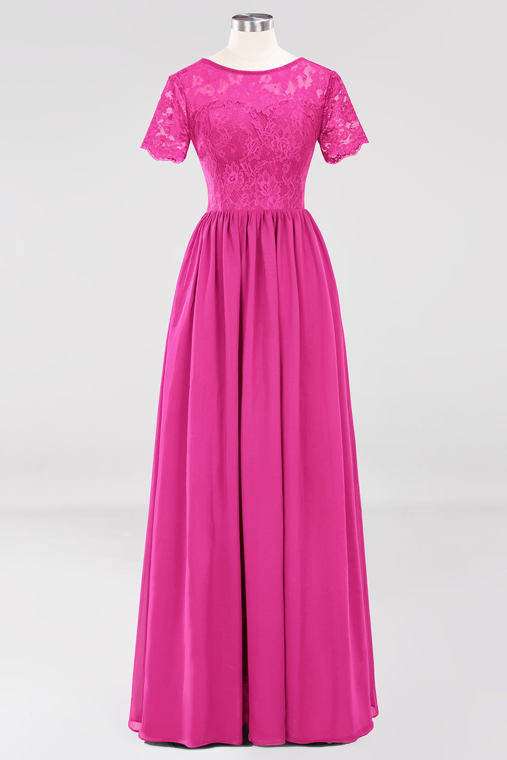 Elegant Dark Navy Long Lace Bridesmaid Dresses with Short-Sleeves-27dress