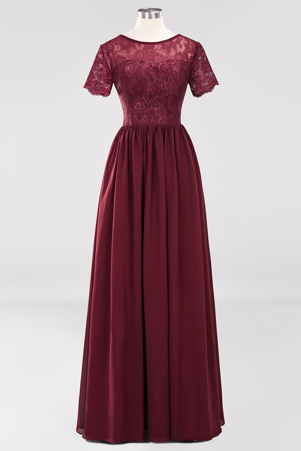 Elegant Dark Navy Long Lace Bridesmaid Dresses with Short-Sleeves-27dress