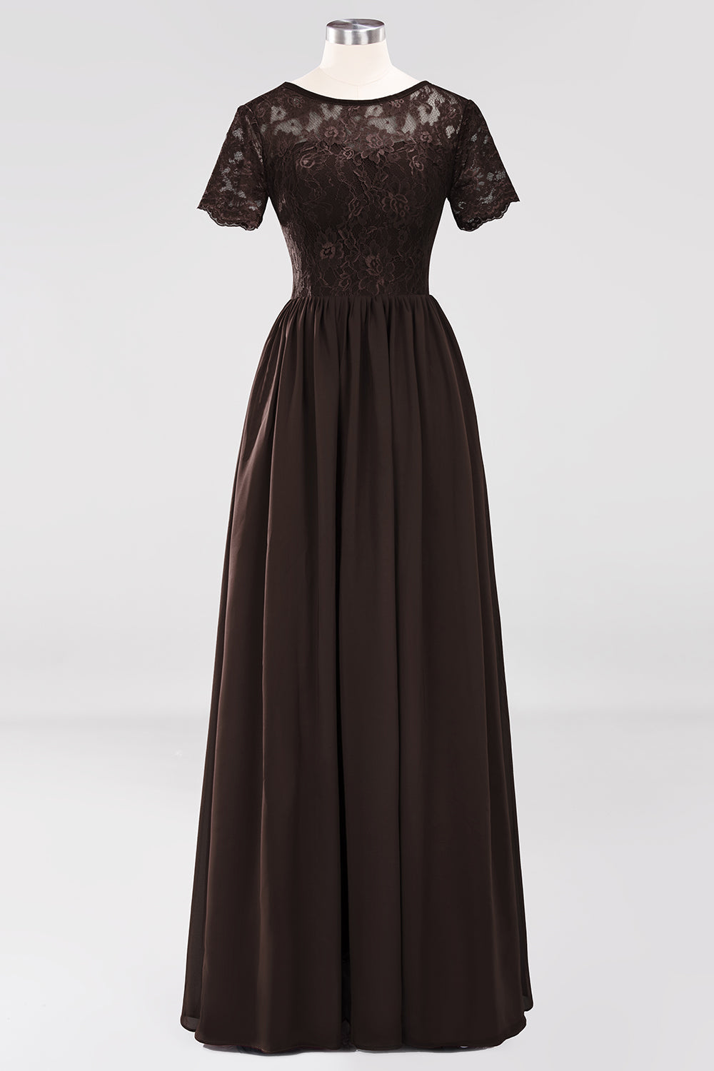 Elegant Dark Navy Long Lace Bridesmaid Dresses with Short-Sleeves-27dress