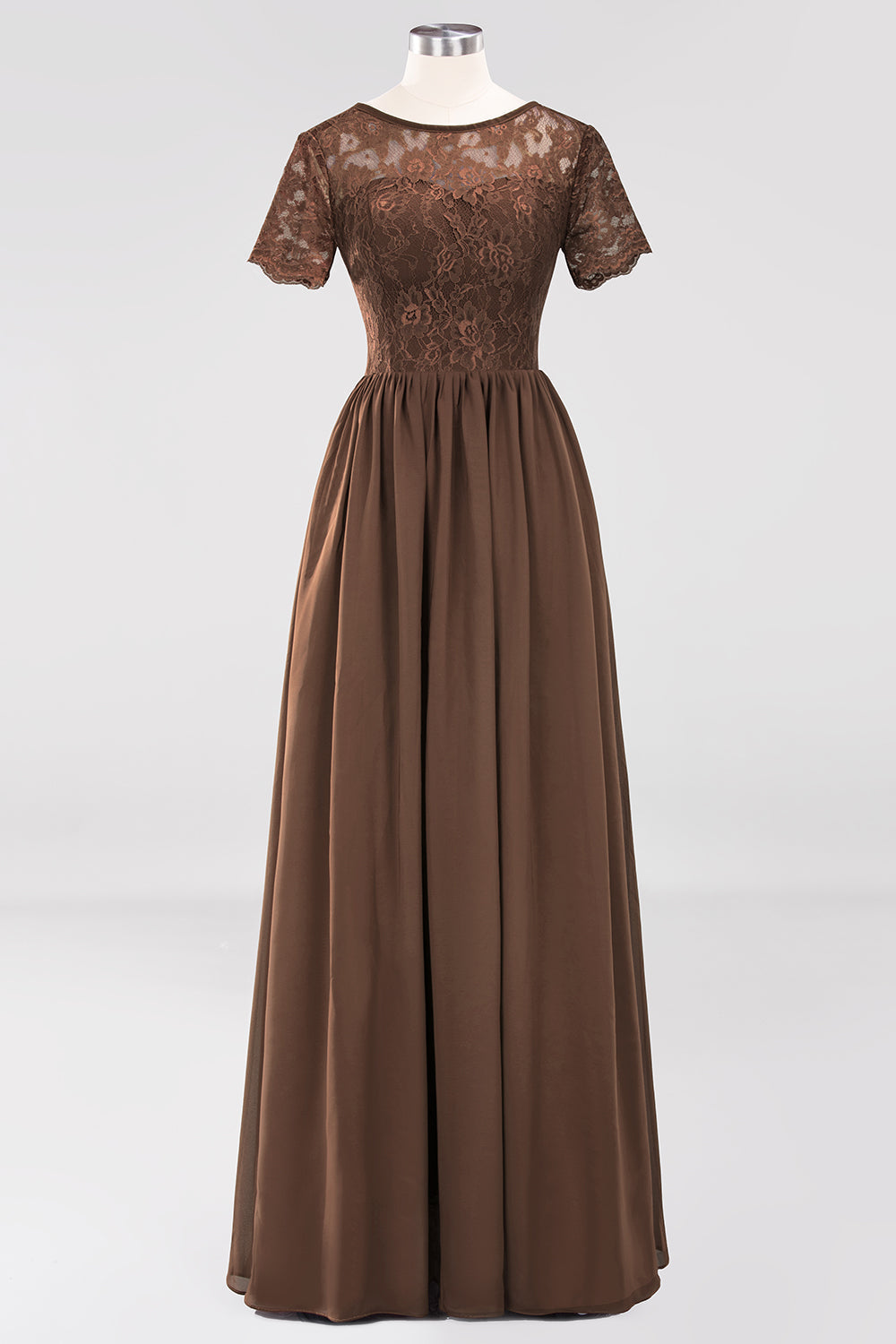 Elegant Dark Navy Long Lace Bridesmaid Dresses with Short-Sleeves-27dress