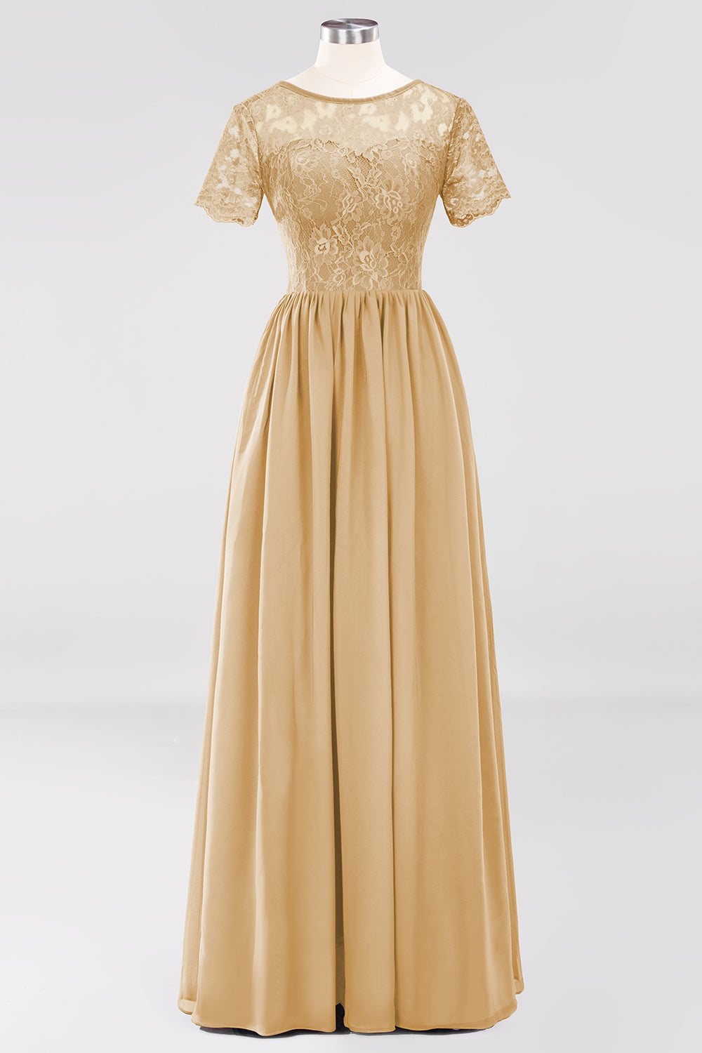 Elegant Dark Navy Long Lace Bridesmaid Dresses with Short-Sleeves-27dress