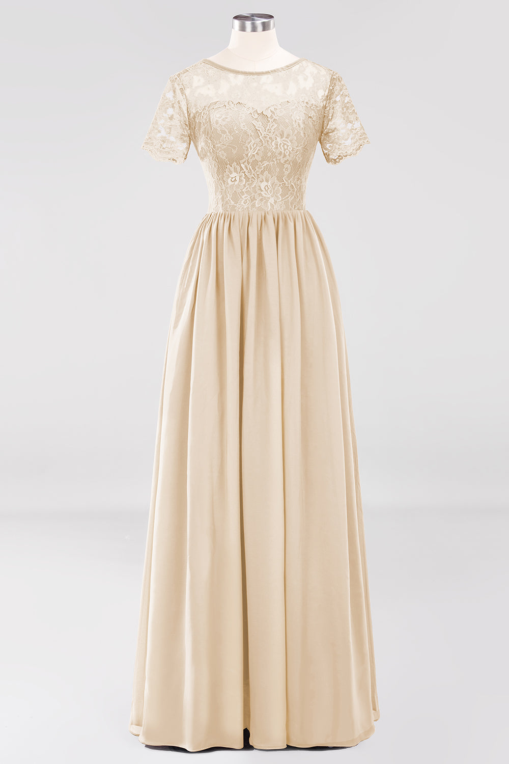 Elegant Dark Navy Long Lace Bridesmaid Dresses with Short-Sleeves-27dress