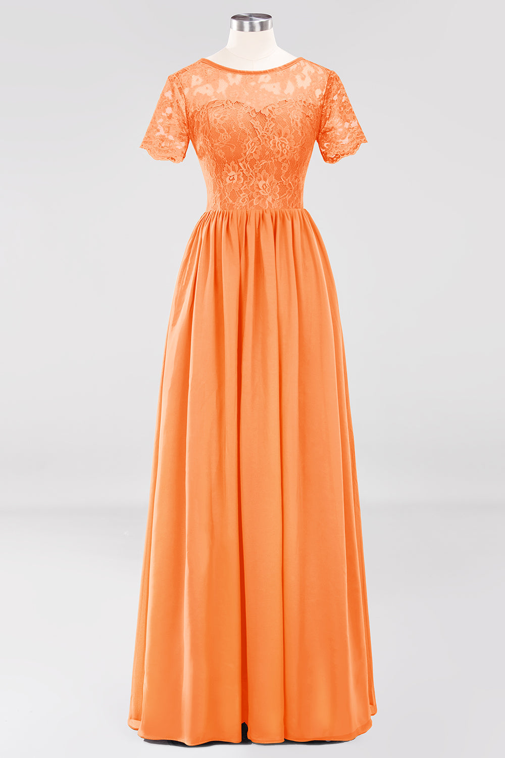 Elegant Dark Navy Long Lace Bridesmaid Dresses with Short-Sleeves-27dress