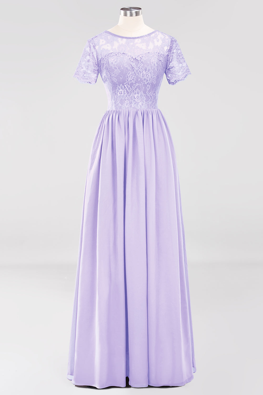 Elegant Dark Navy Long Lace Bridesmaid Dresses with Short-Sleeves-27dress