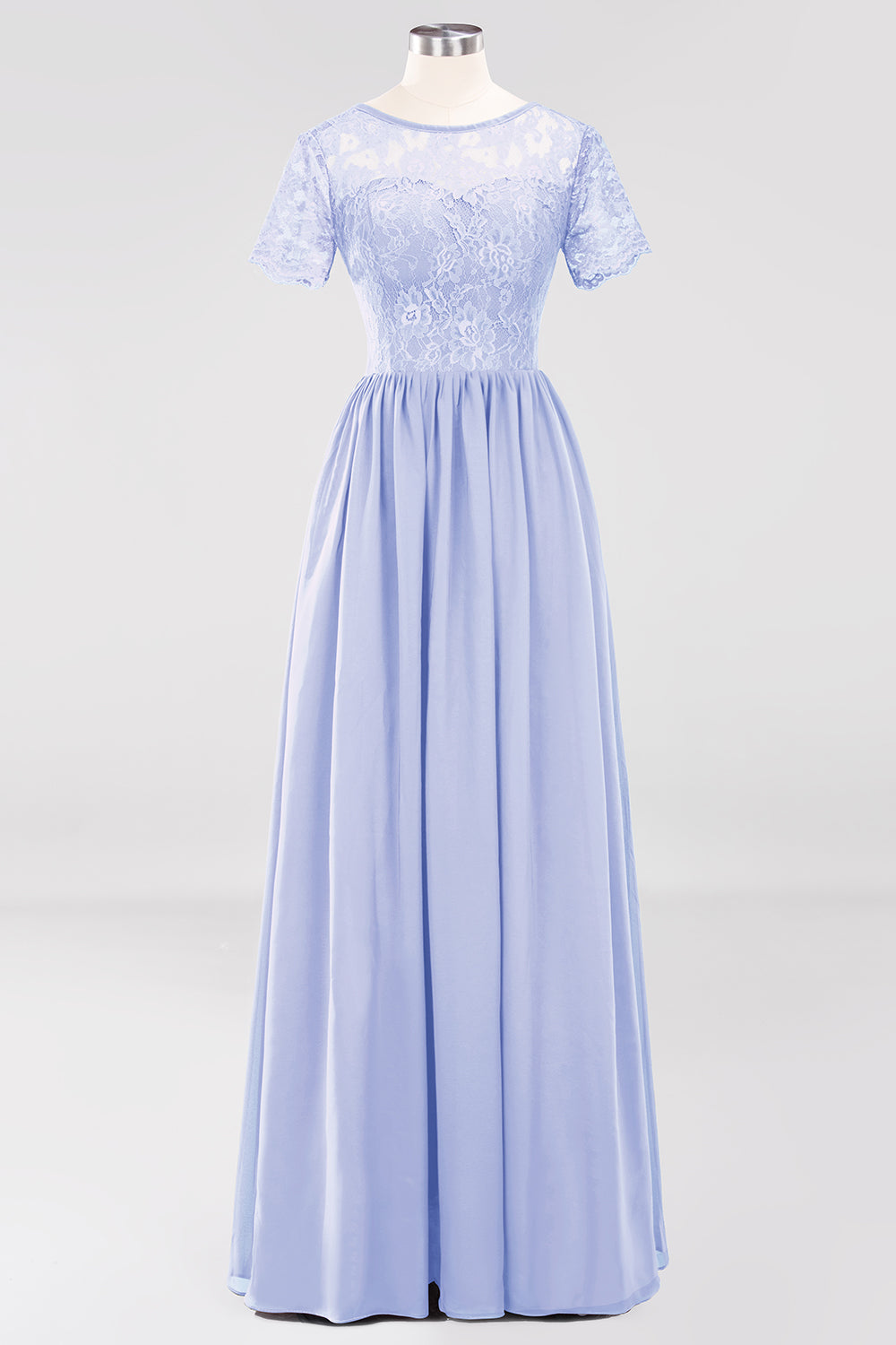 Elegant Dark Navy Long Lace Bridesmaid Dresses with Short-Sleeves-27dress