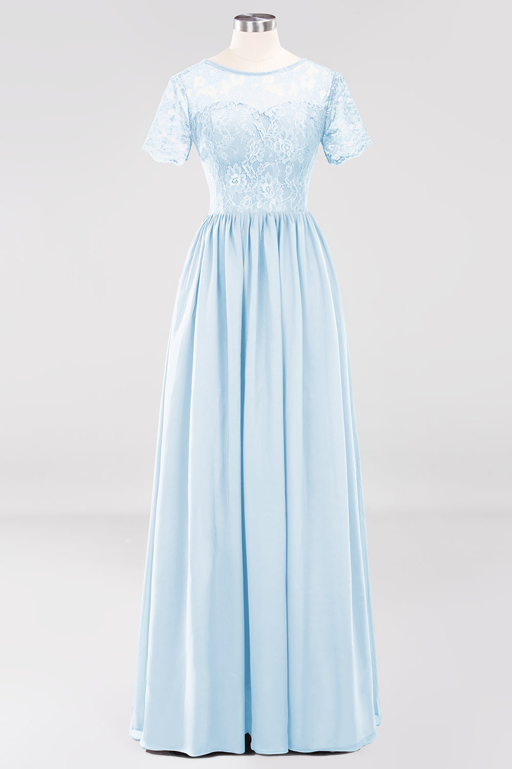 Elegant Dark Navy Long Lace Bridesmaid Dresses with Short-Sleeves-27dress