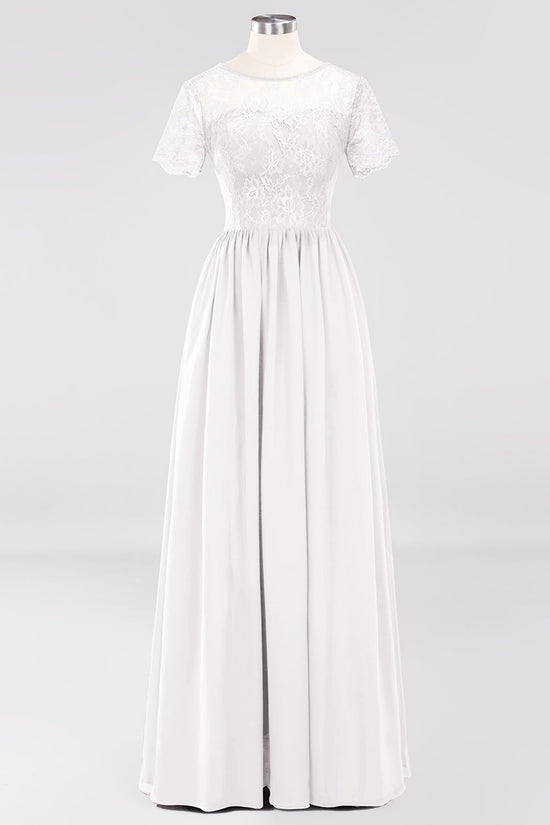 Elegant Dark Navy Long Lace Bridesmaid Dresses with Short-Sleeves-27dress