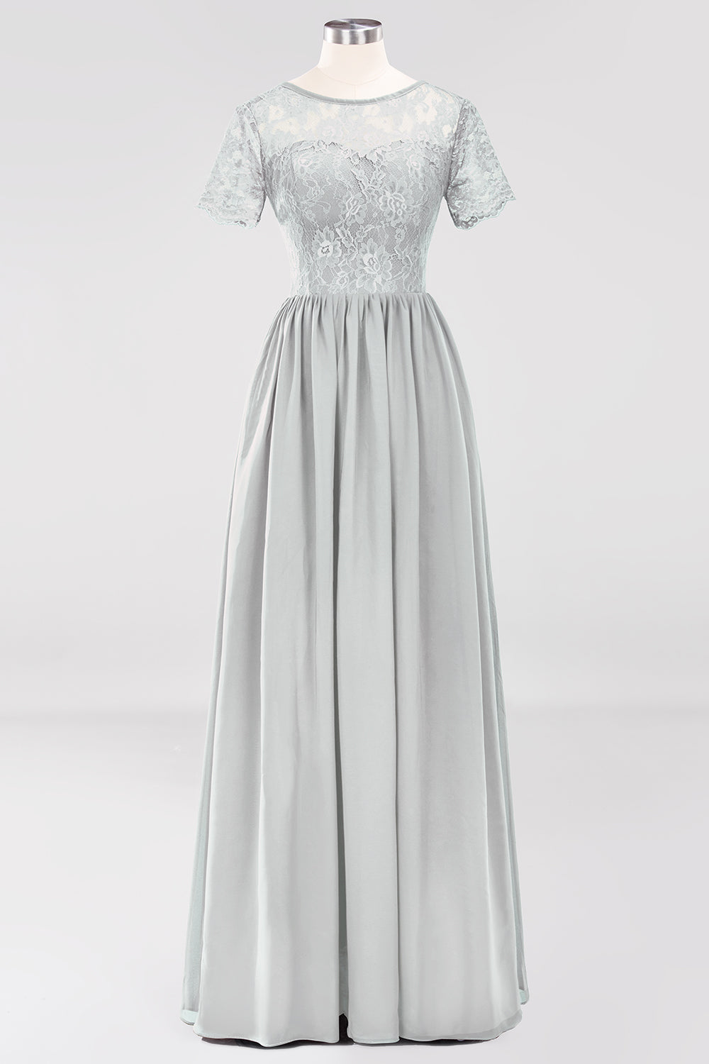 Elegant Dark Navy Long Lace Bridesmaid Dresses with Short-Sleeves-27dress