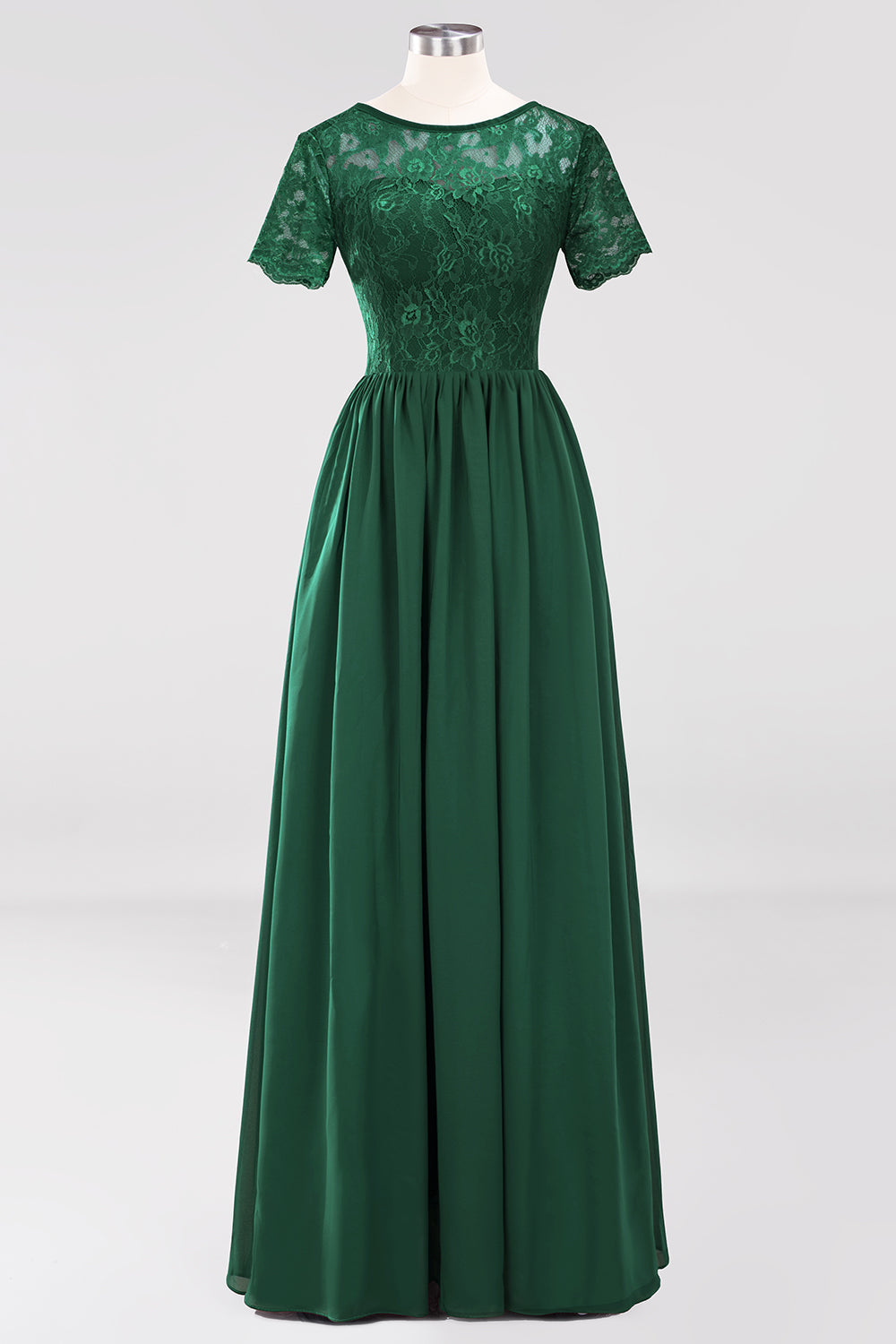 Elegant Dark Navy Long Lace Bridesmaid Dresses with Short-Sleeves-27dress
