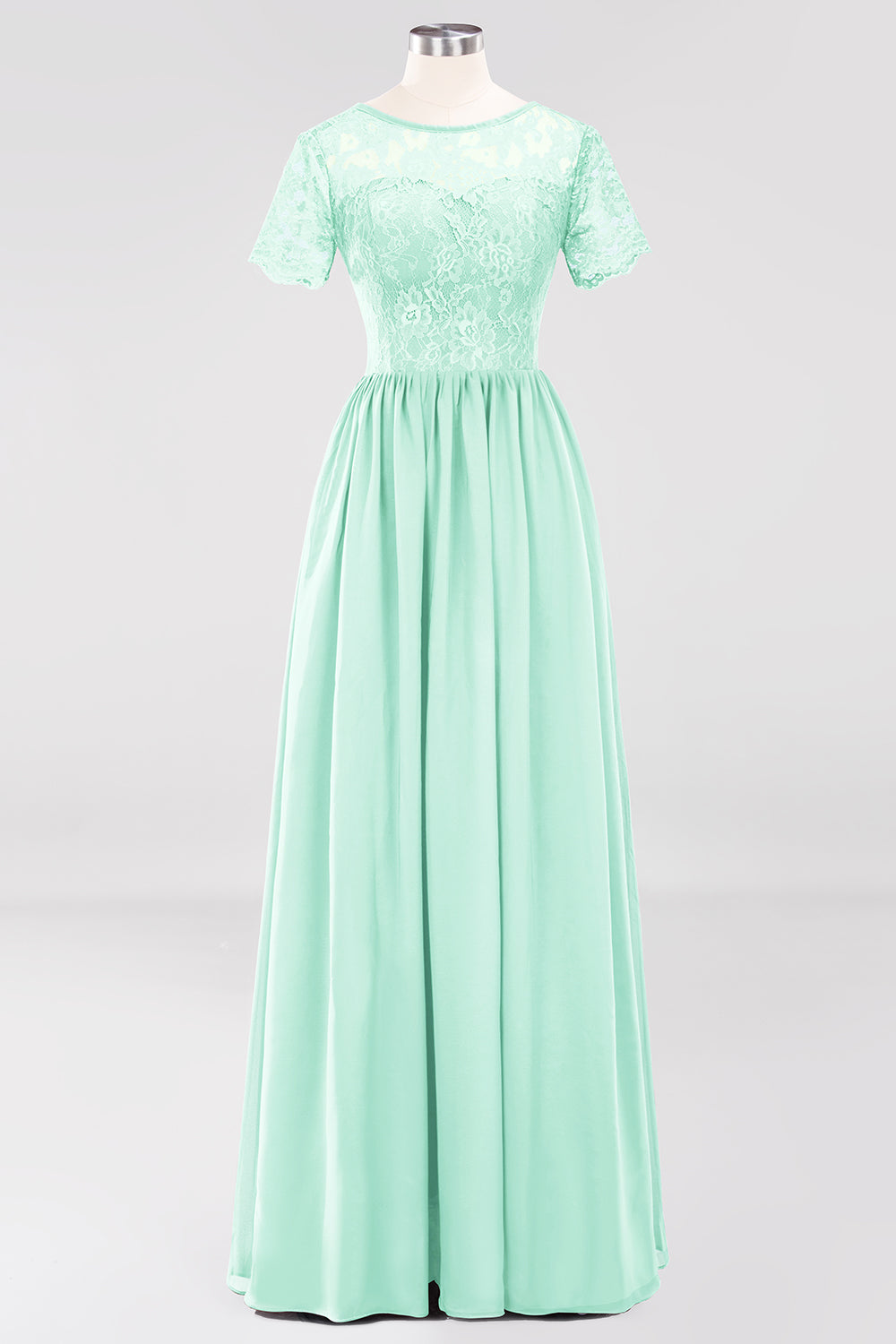 Elegant Dark Navy Long Lace Bridesmaid Dresses with Short-Sleeves-27dress